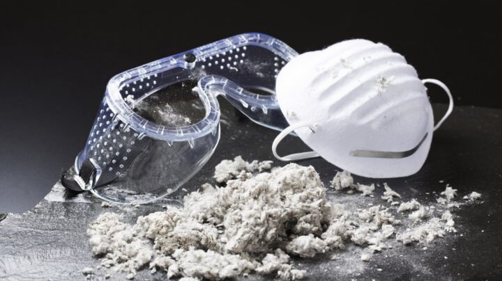 Image of asbestos and safety gear face mask and eye wear