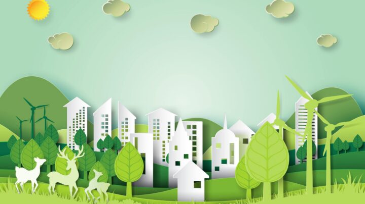 art of greens and open field with buildings harmoniously together