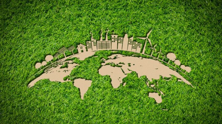 earth map cut out on grass graphic