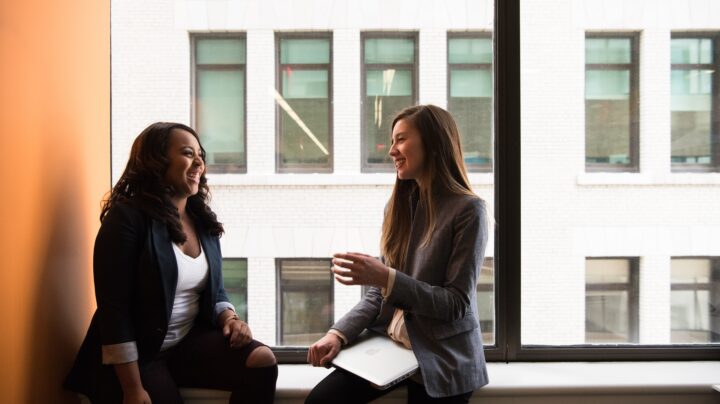 two women talking
