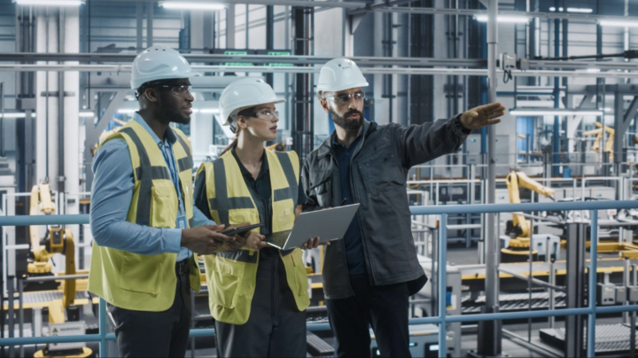 construction workers discussing a risk management strategy