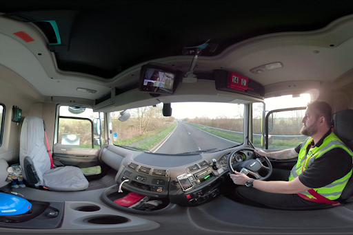a driver being trained by virtual reality