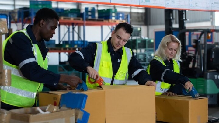 group worker warehouse packing